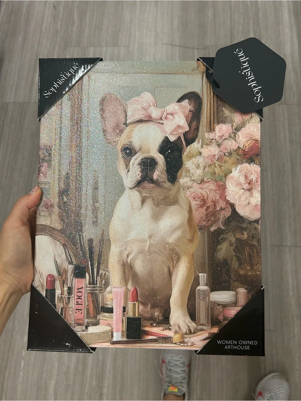 Sophisticated French Bulldog Canvas Art with Pink Accents